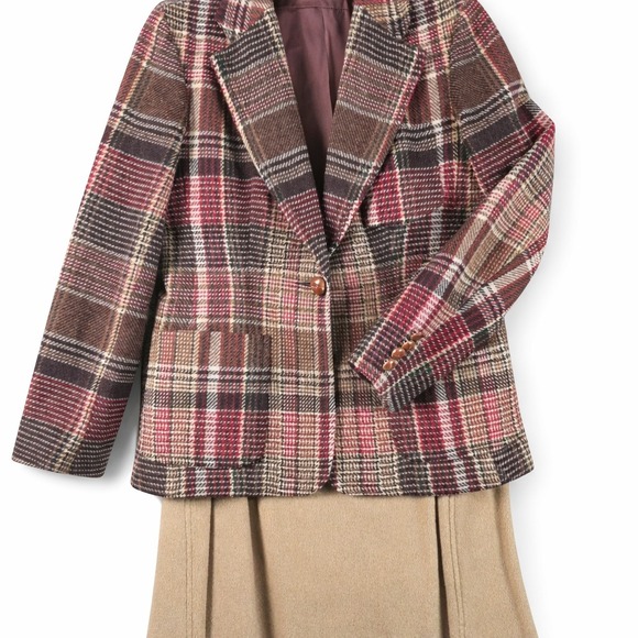 Evan Picone Jackets & Blazers - Vintage Evan‎ Picone Wool Skirt Suit Set Plaid Blazer Camel Skirt Womens Classic